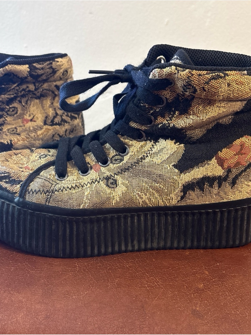 Y2K Jeffrey Campbell JC PLAY canvas tapestry CAT platform high tops womens 8